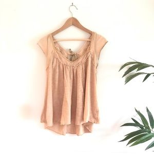 Free People Tan top with raw edges Size small
